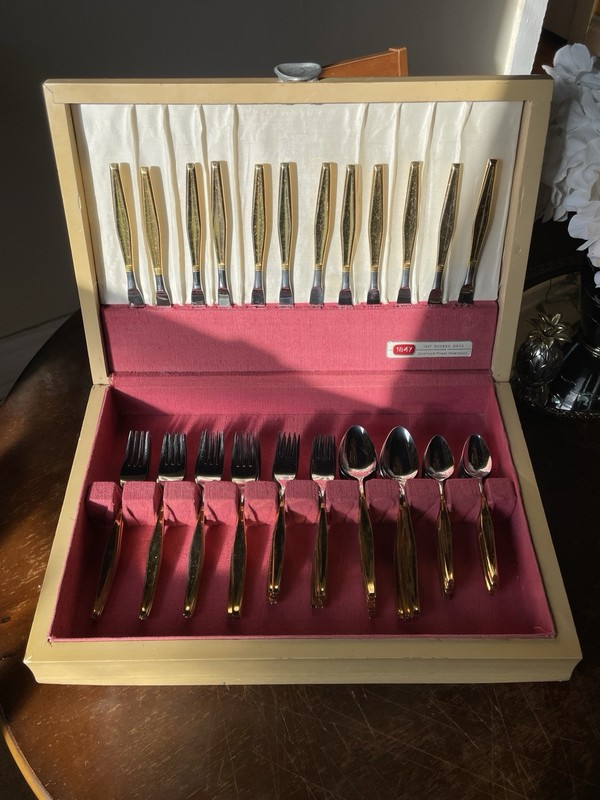 Vintage Gold Electroplate Flatware Service for 12 UNF617 Japan Mid Century gallery