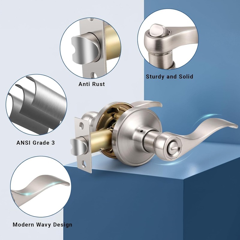 10 Pack Brushed Satin Nickel Door Lever Privacy Door Handles gallery