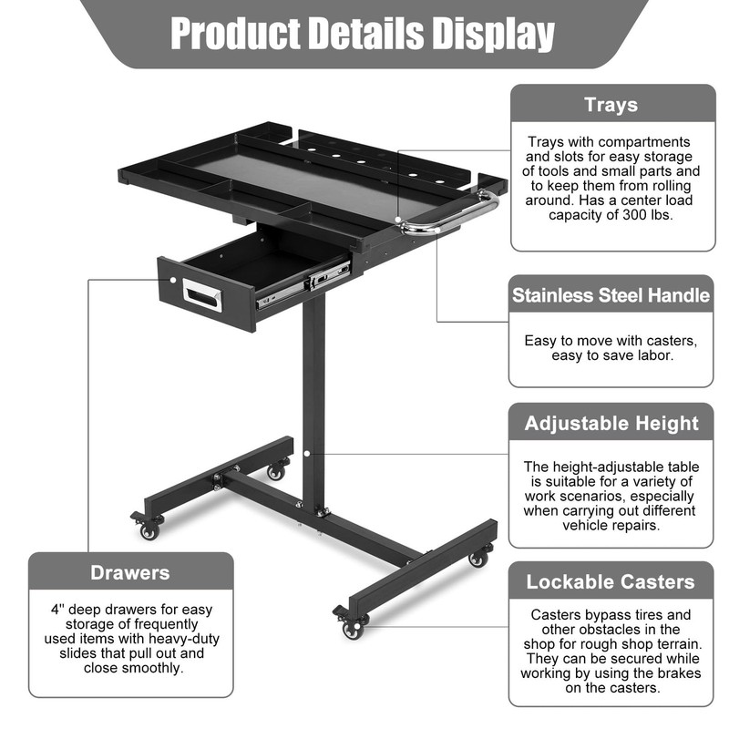 220LBS Mobile Workbench with Wheels, Adjustable Rolling Work Table for Garage gallery