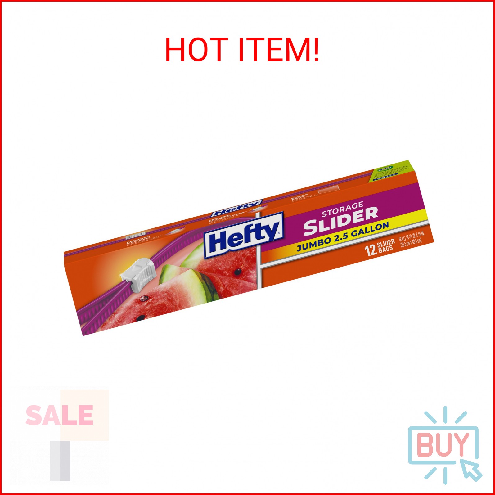 Hefty Slider Jumbo Storage Bags, 12 Count, 2.5 Gallon Extra Large Storage Bags f gallery