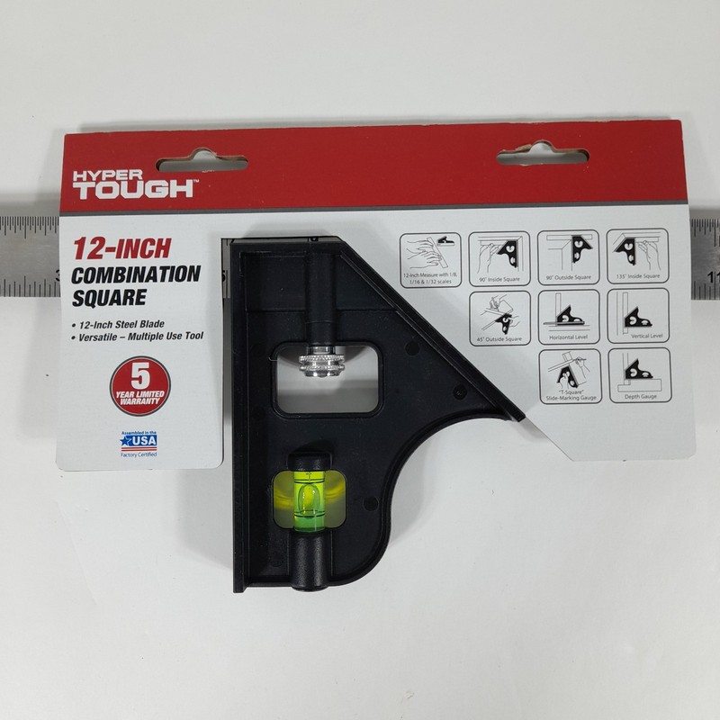 Hyper Tough 12-Inch ADJUSTABLE COMBINATION SQUARE + BUBBLE LEVEL Metric Standard gallery