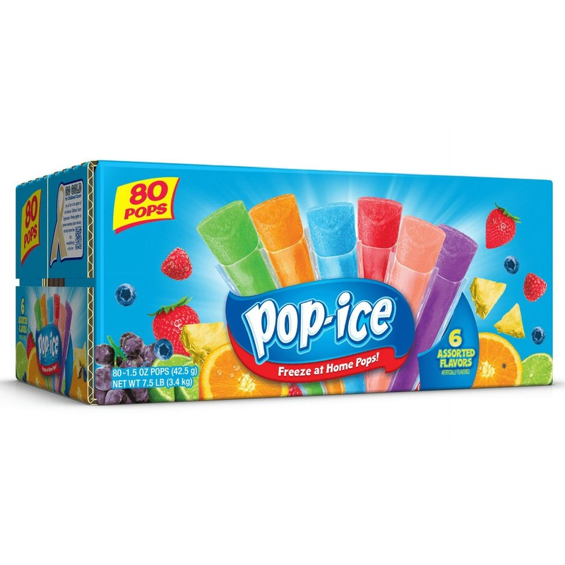 Pop-Ice Assorted Fruit Freezer Ice Pops, Gluten-Free Frozen Snack, 1.5 oz, 80 Ct gallery