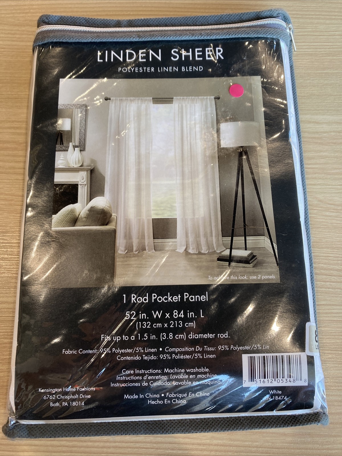 Linden Sheer Polyester Linen Blend One Rod Pocket Panel 52"W x 84”L White New!! gallery