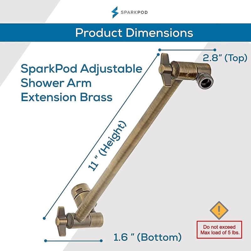 SparkPod Shower Head Extension Arm by 11" Solid Brass Shower Arm Extension gallery