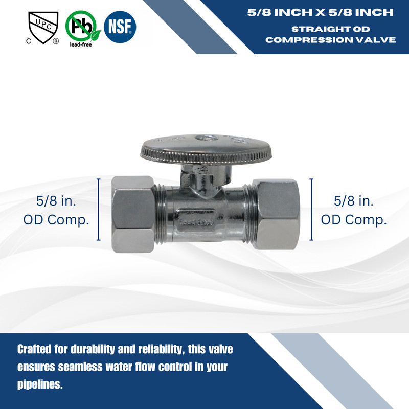 10) 5/8" OD X 5/8" OD COMPRESSION STRAIGHT BALL VALVE, 1/4 TURN, LEAD FREE BRASS gallery