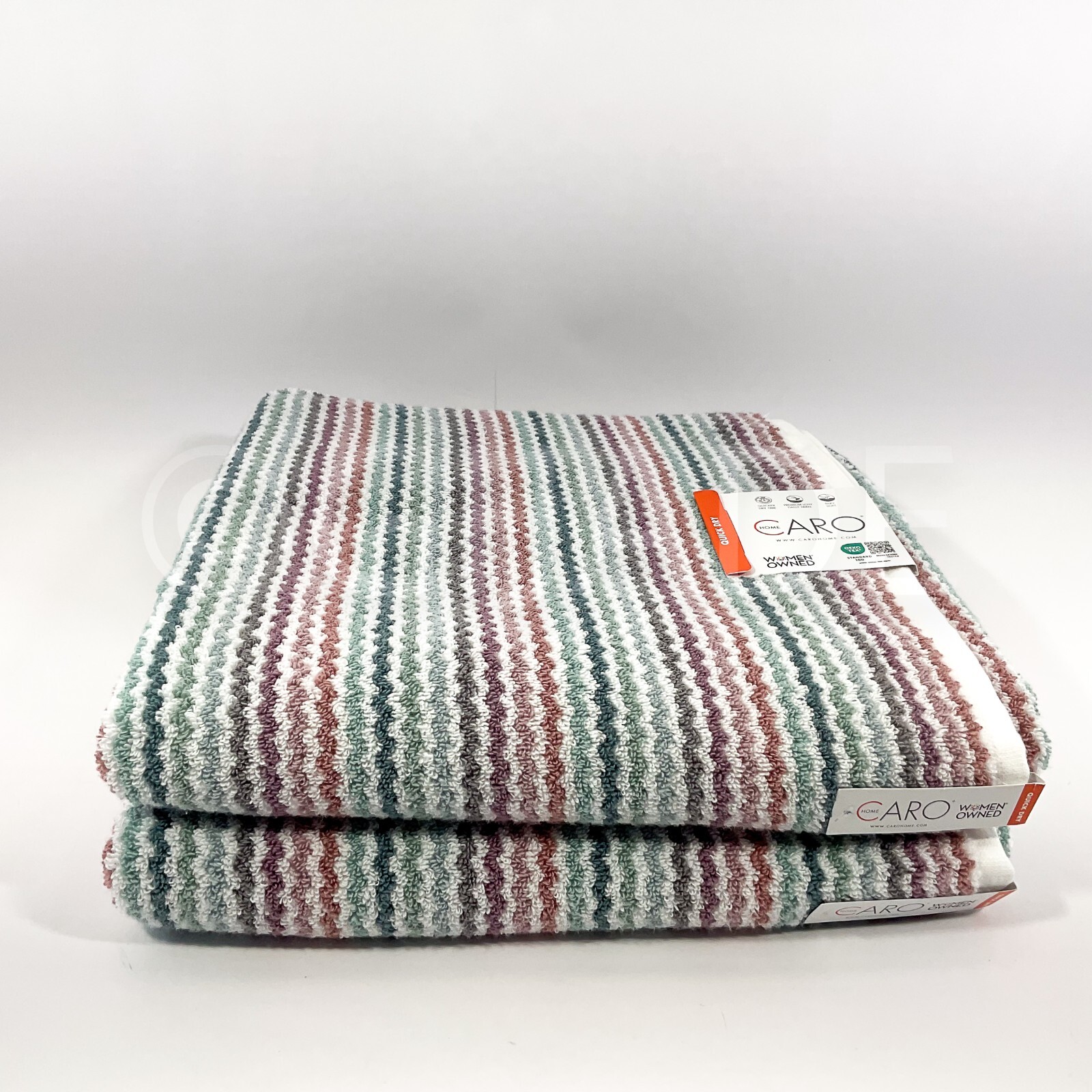 Caro Home 2Pc Bath Towels 100% Cotton 30" x 56" White Orange Greens Gray New gallery