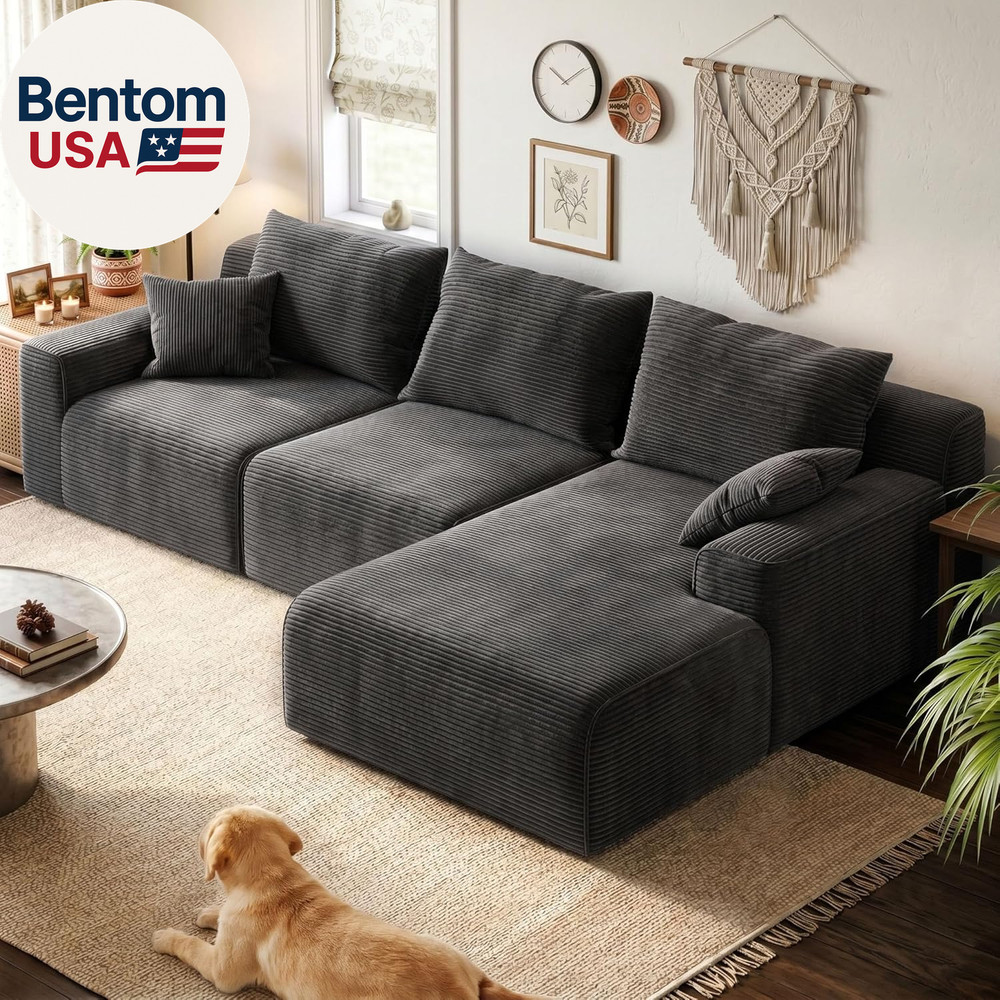 Boneless Modular Sectional Couch, Cloud Couch L-Shaped Sofa with 61.5" Deep Seat