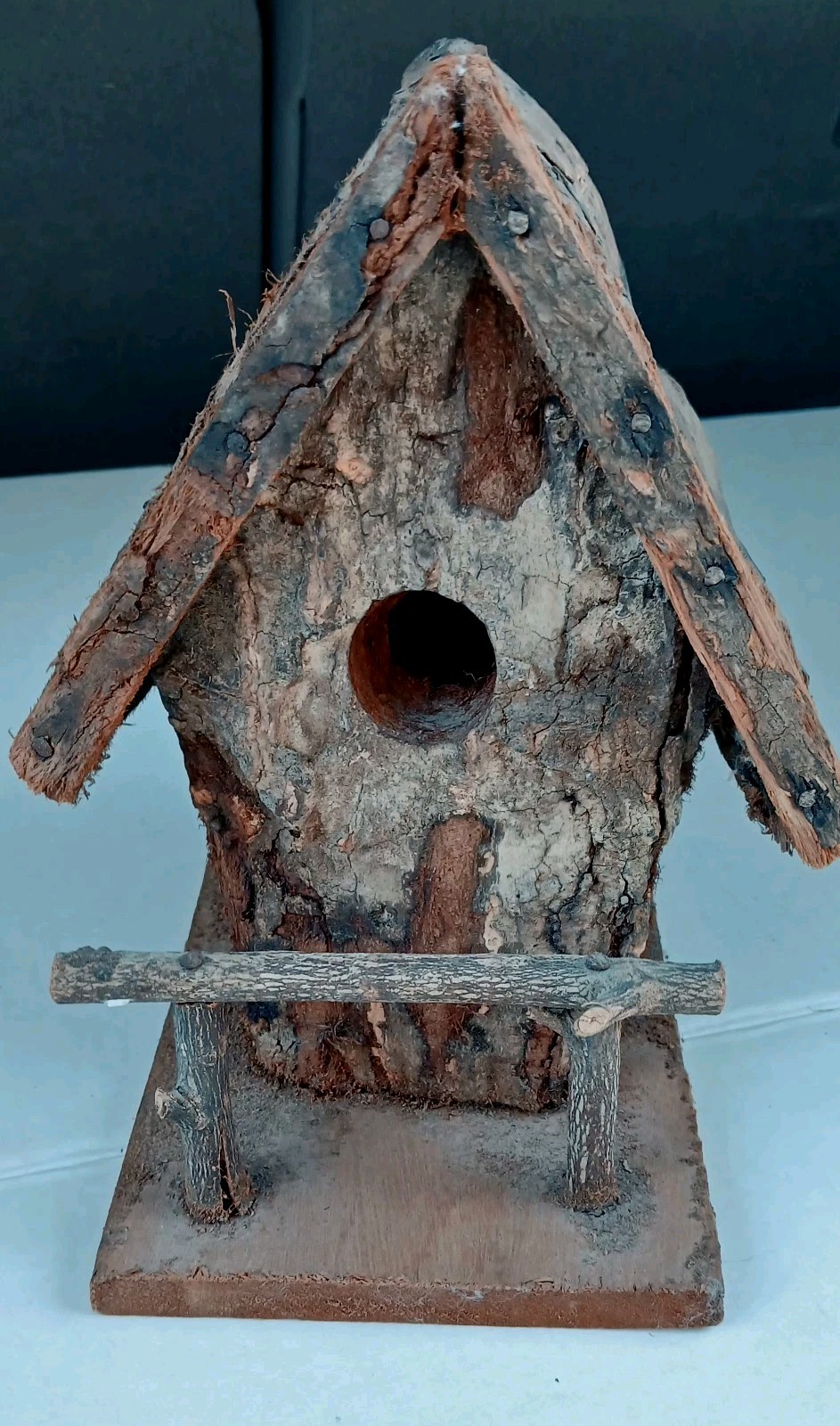 Vintage Handmade Rustic Wood Bark Birdhouse gallery