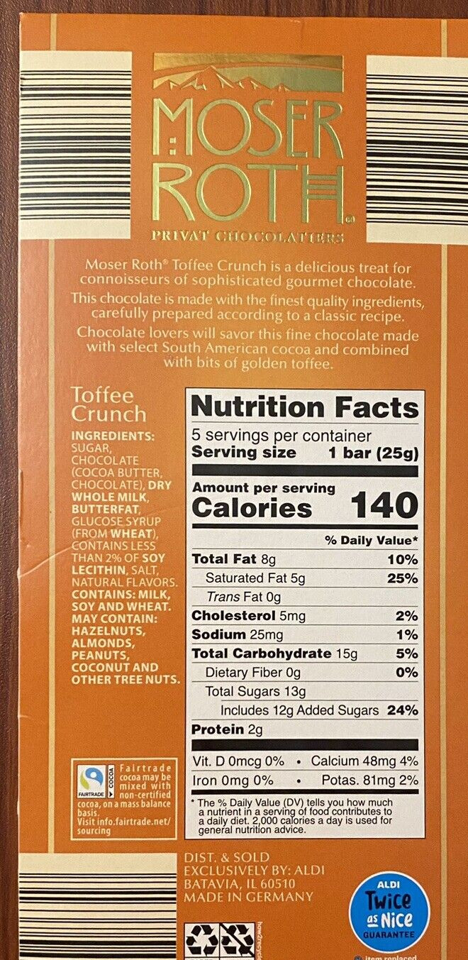 **NEW** MOSER ROTH TOFFEE CRUNCH CHOCOLATE CANDY 4.4 oz - 3 PACK gallery