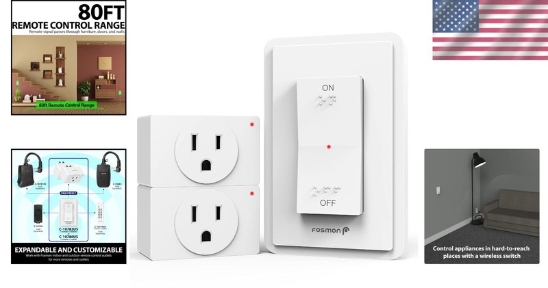 Effortless Light Control with 2 Pack Wireless Remote Control Outlet 15A, 1875W gallery