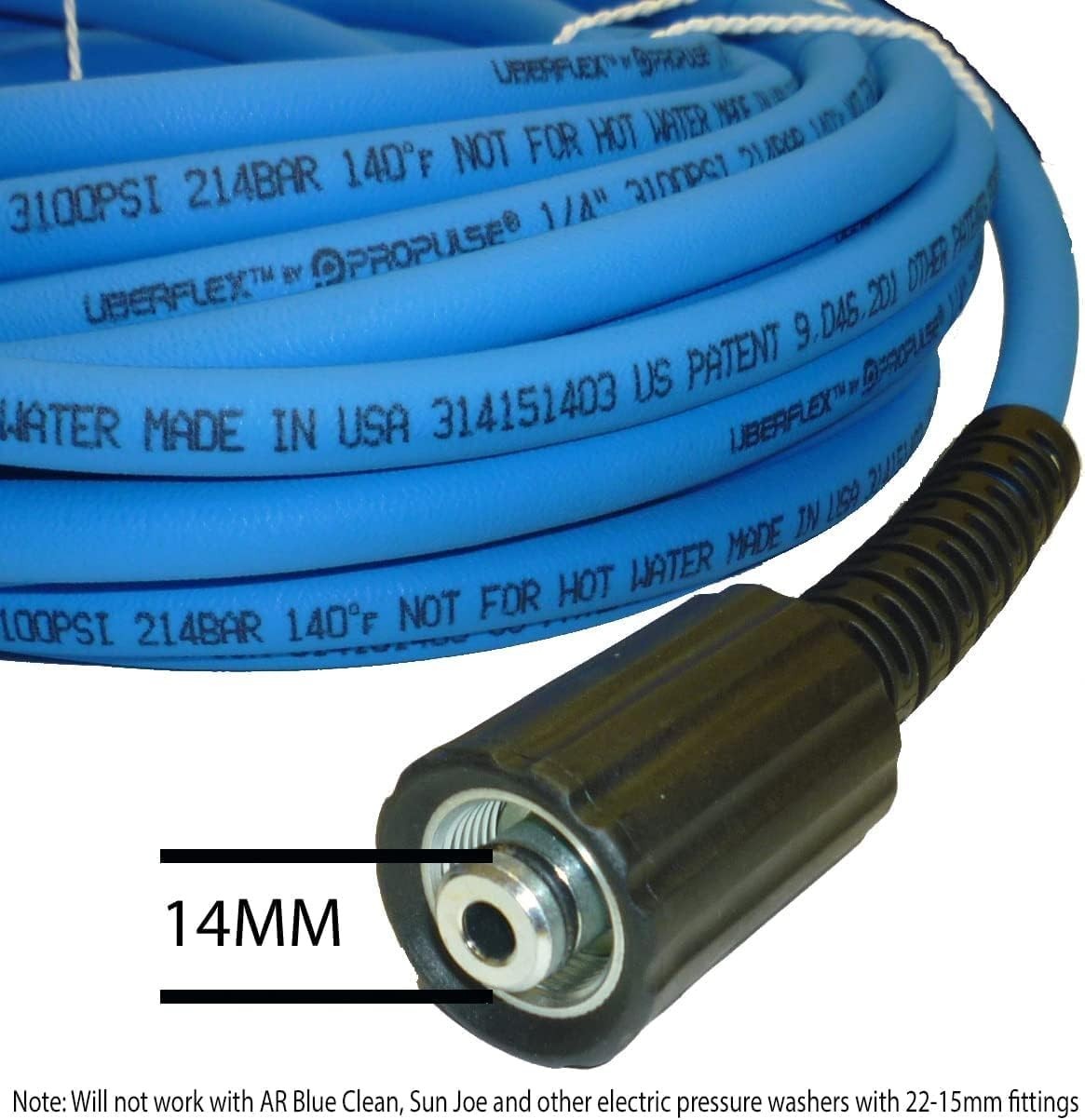 UBERFLEX Kink Resistant Pressure Washer Hose 1/4" x 50' 3,100 PSI with (2) 22MM gallery