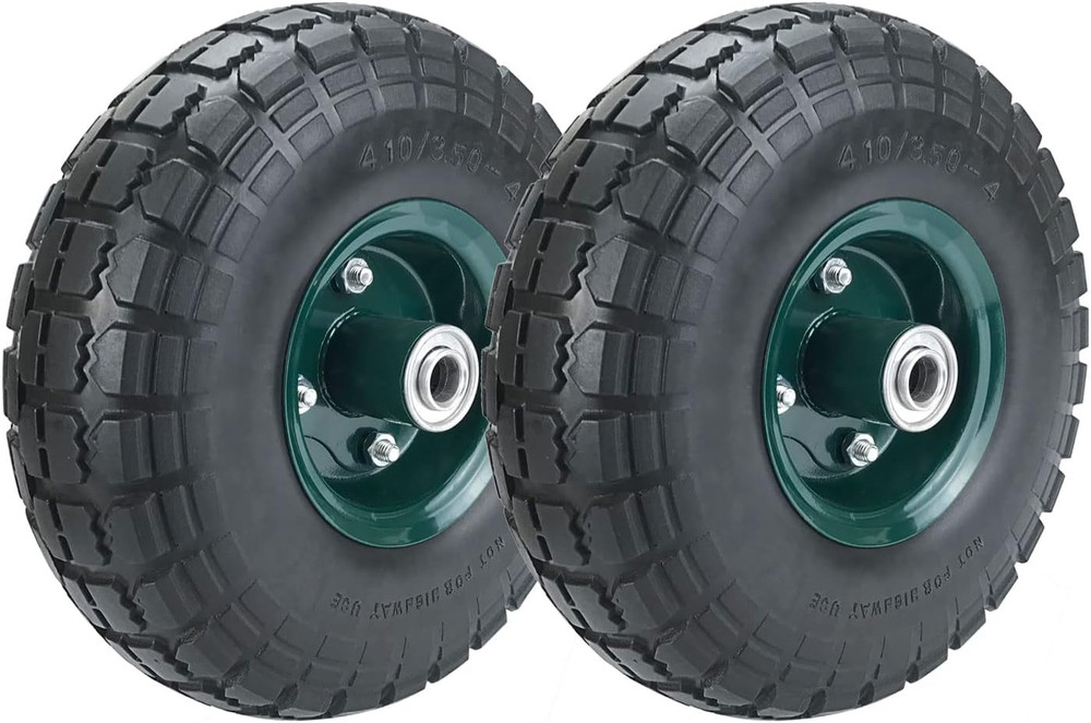 2 Pcs 10" Flat Free Tires Solid Pneumatic Tires Wheels, 4.10/3.50-4 Air Less Tir
