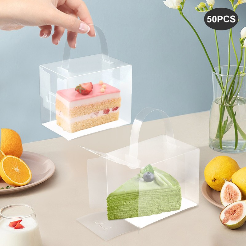 50 Pack Clear Cake Boxes With Handle 12 × 10 × 8 cm PET Cardboard Base gallery