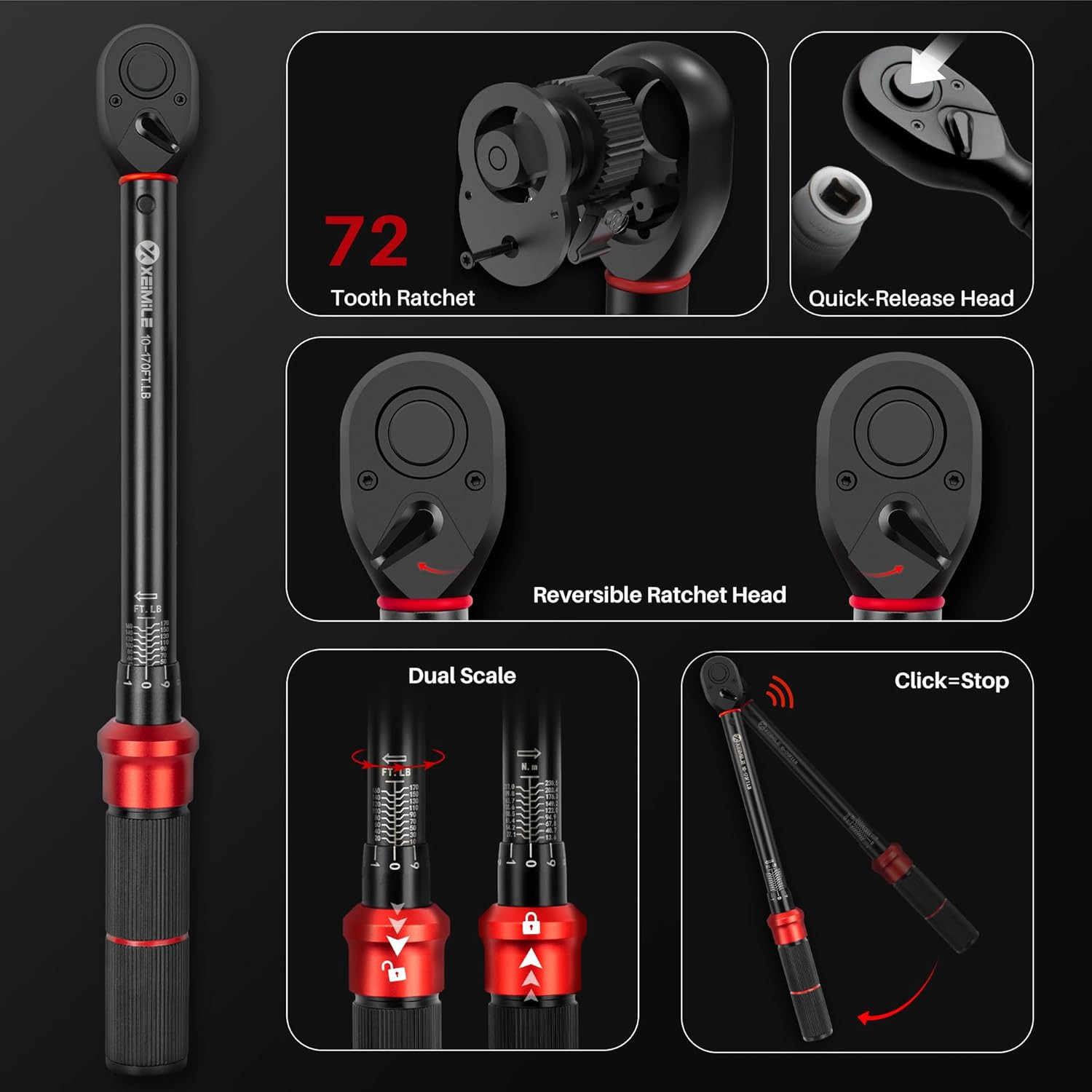 1/4 3/8 1/2-inch Drive Click Torque Wrench, 20Pcs Torque Wrench Set 20-260 in.lb gallery
