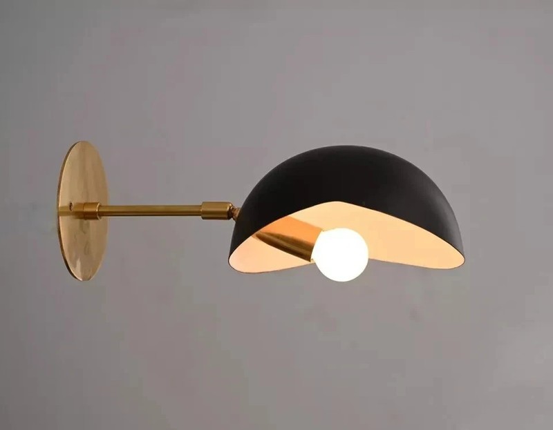 Raw Brass Black Orb Wall Sconce 1 Light Stilnovo Style Industrial Wall Fixture gallery