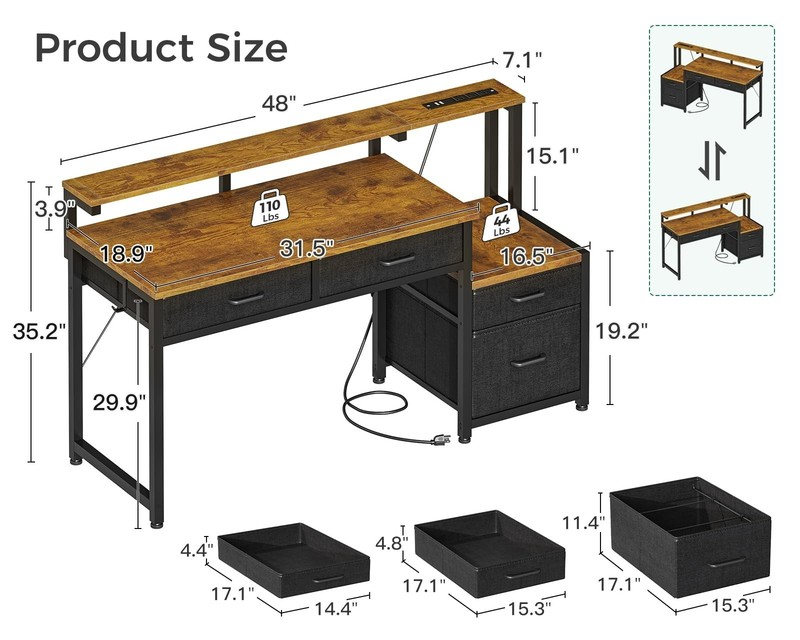 Home PC Computer Desk Work Study Table with Printer Space & File Drawers Cabinet gallery