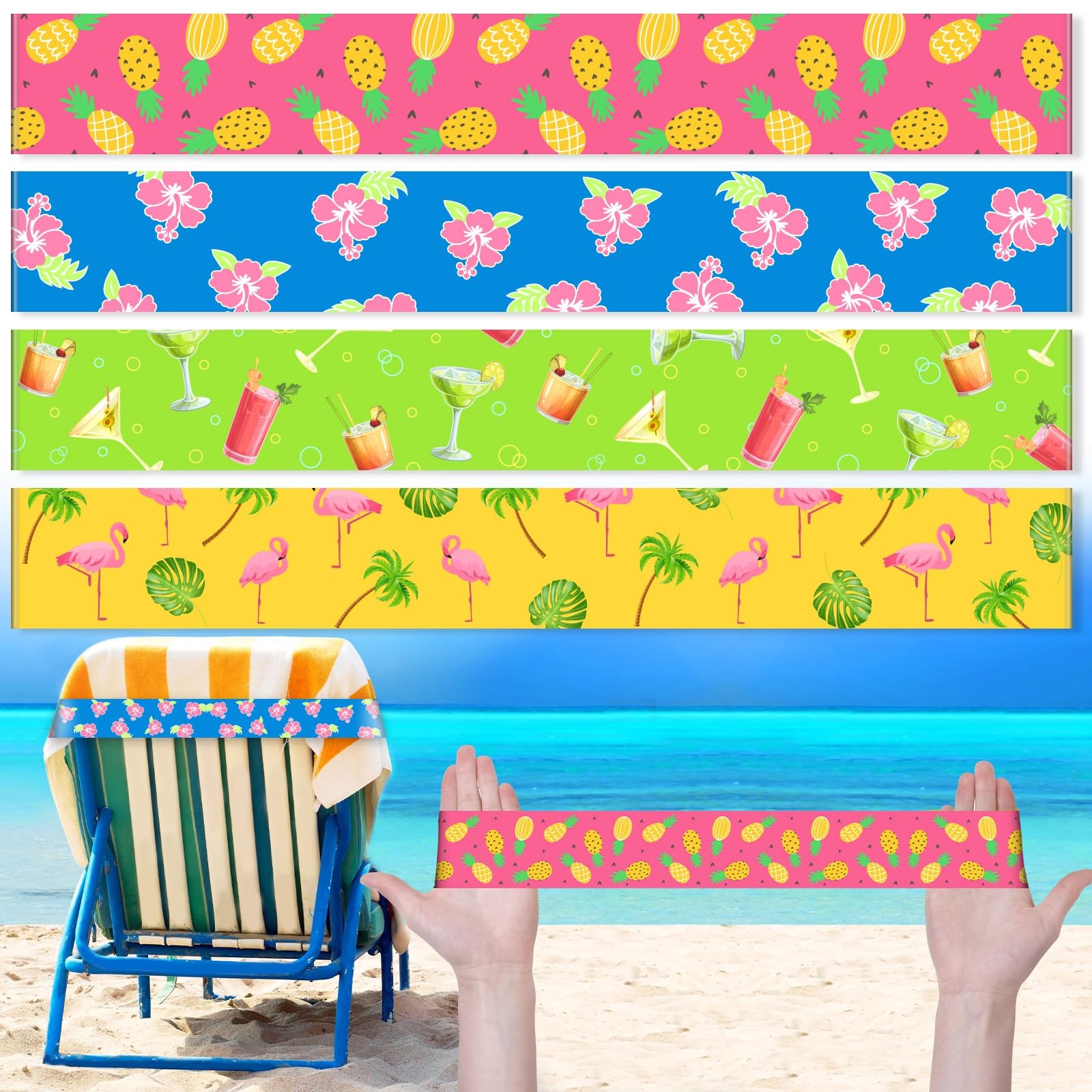 Boao 4 Pcs Large Towel Bands for Beach Chairs 15.75" as pictures shown, Vivid gallery