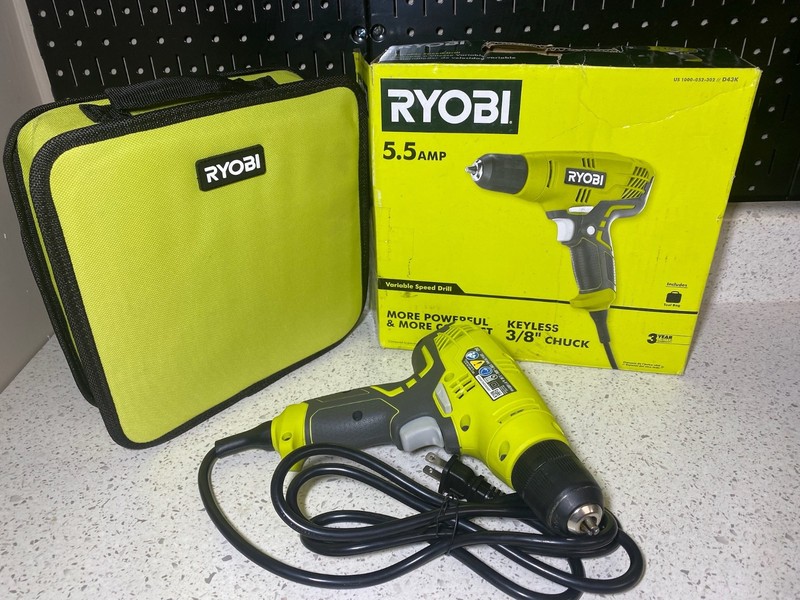 Ryobi D43K 5.5-Amp 3/8 in. Variable Speed Corded Electric Drill WITH CASE gallery
