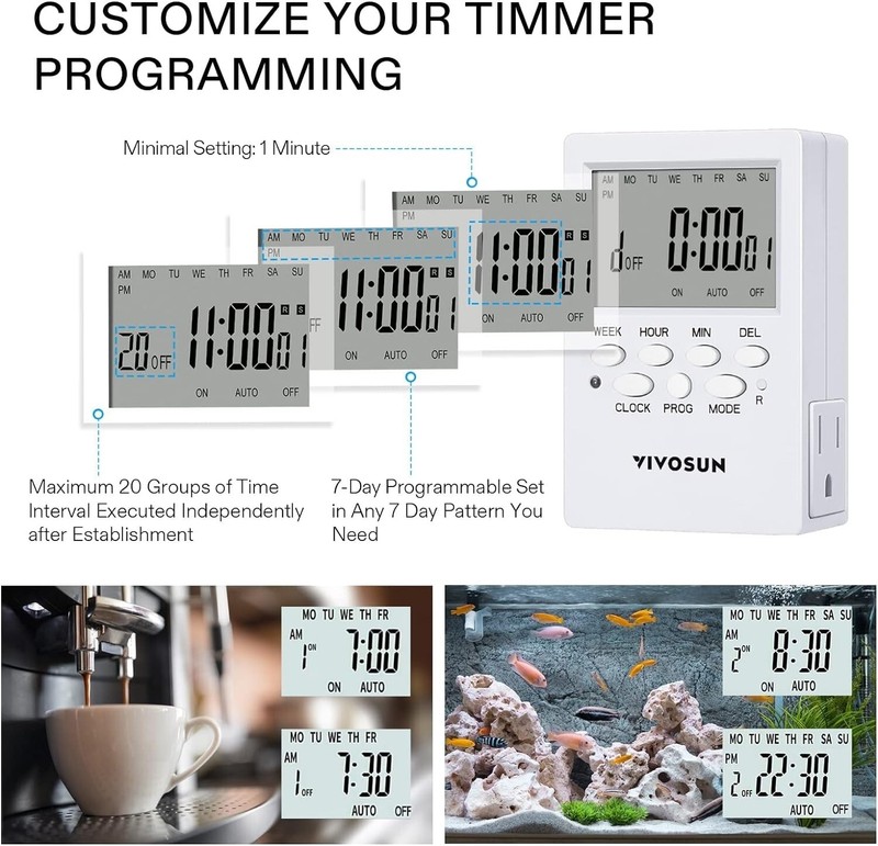 7 Day Timer Digital Programmable Electric Timer Indoor with Dual Outlet Switch gallery