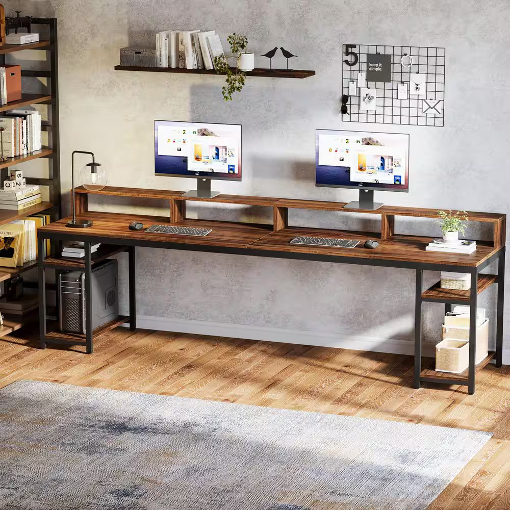 Moronia 78.7 In. Rectangular Brown and Black Engineered Wood 2-Person Computer D gallery