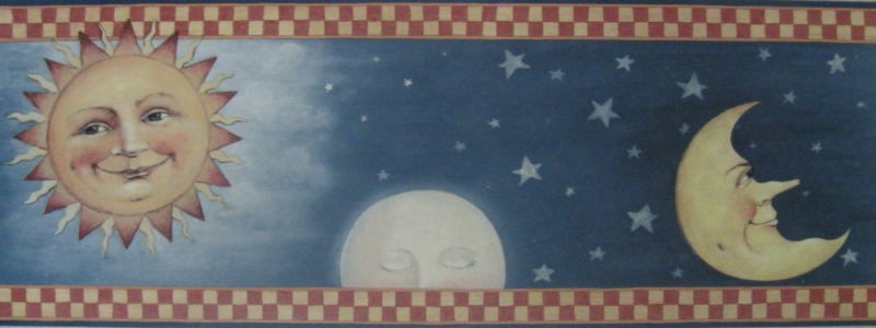 * MOON, STARS & SUN BLUE BACKGROUND Wallpaper bordeR Wall gallery