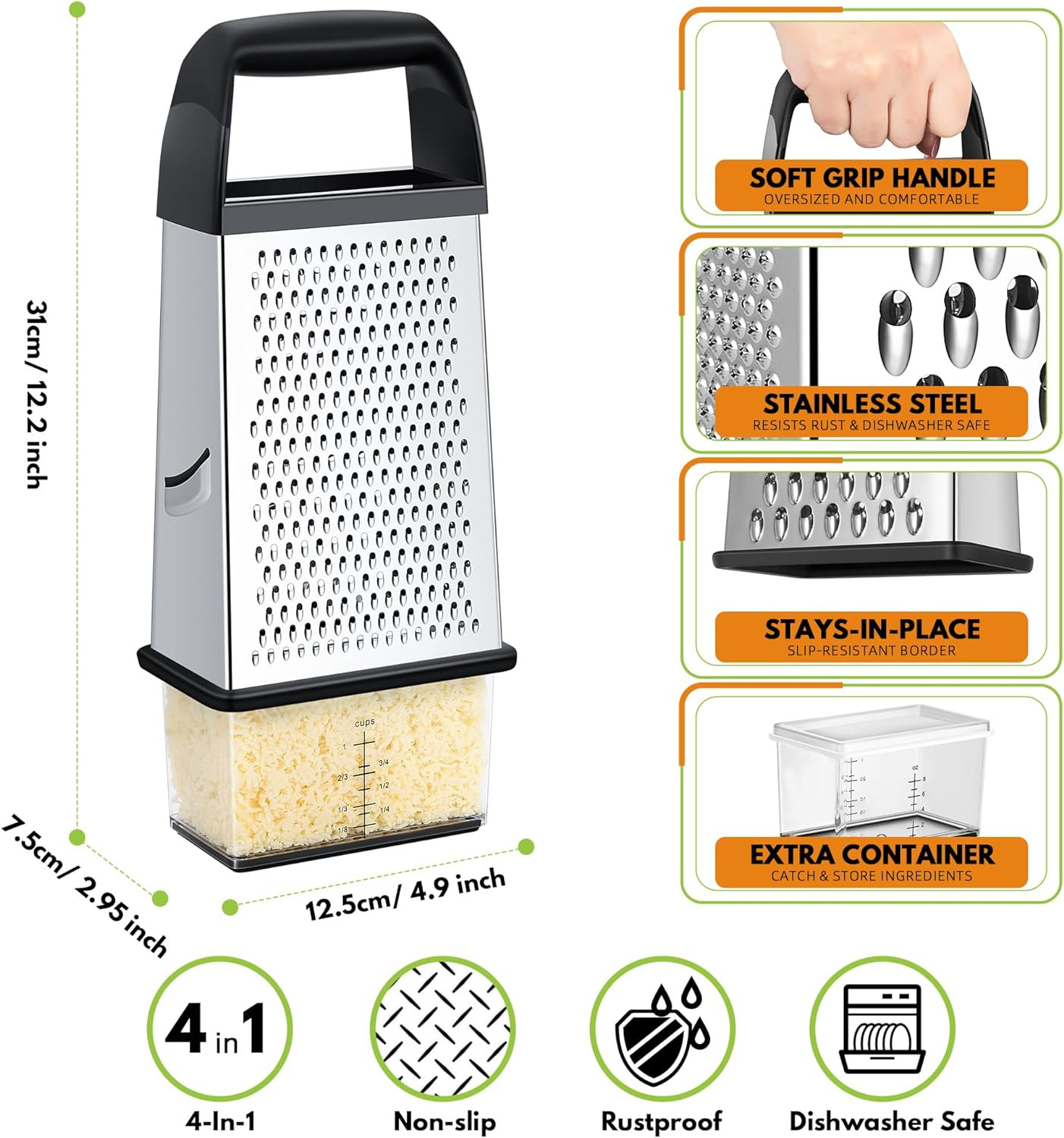 Cheese Grater with Container Box Grater Stainless Steel Graters for Kitchen Chee gallery
