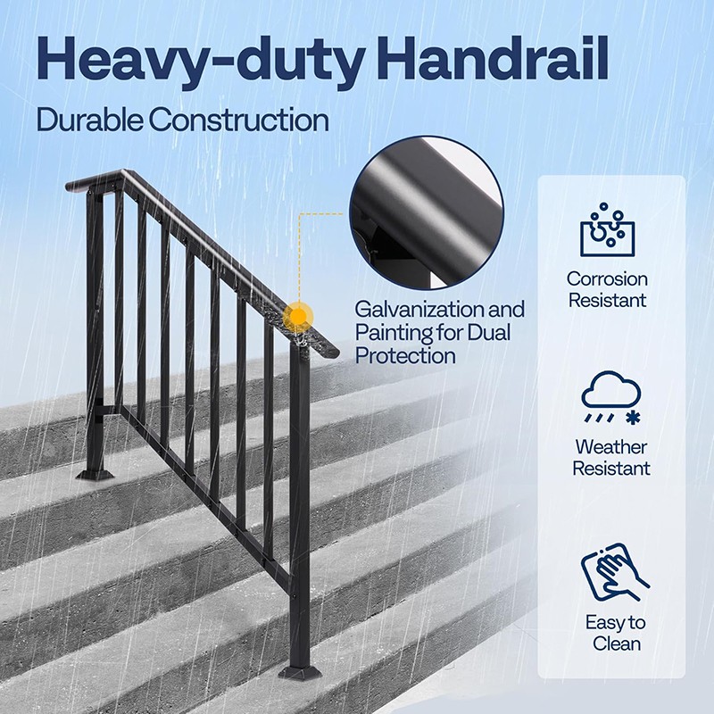 2Pack 4 Step Galvanized Steel HandRails for Outdoor Steps Railing for Porch Deck gallery