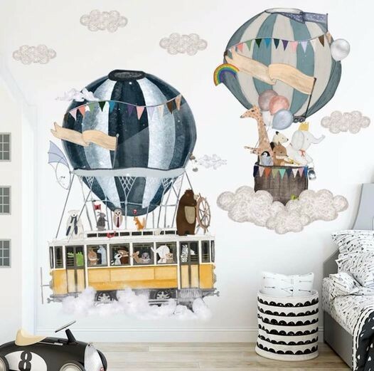 Large High quality PVC Removable Hot Air Ballon’s and bear Wall Decal for kids gallery
