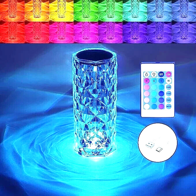 16 color LED Crystal Table Lamp Diamond Rose Night Light Touch W/ Remote Contrl gallery