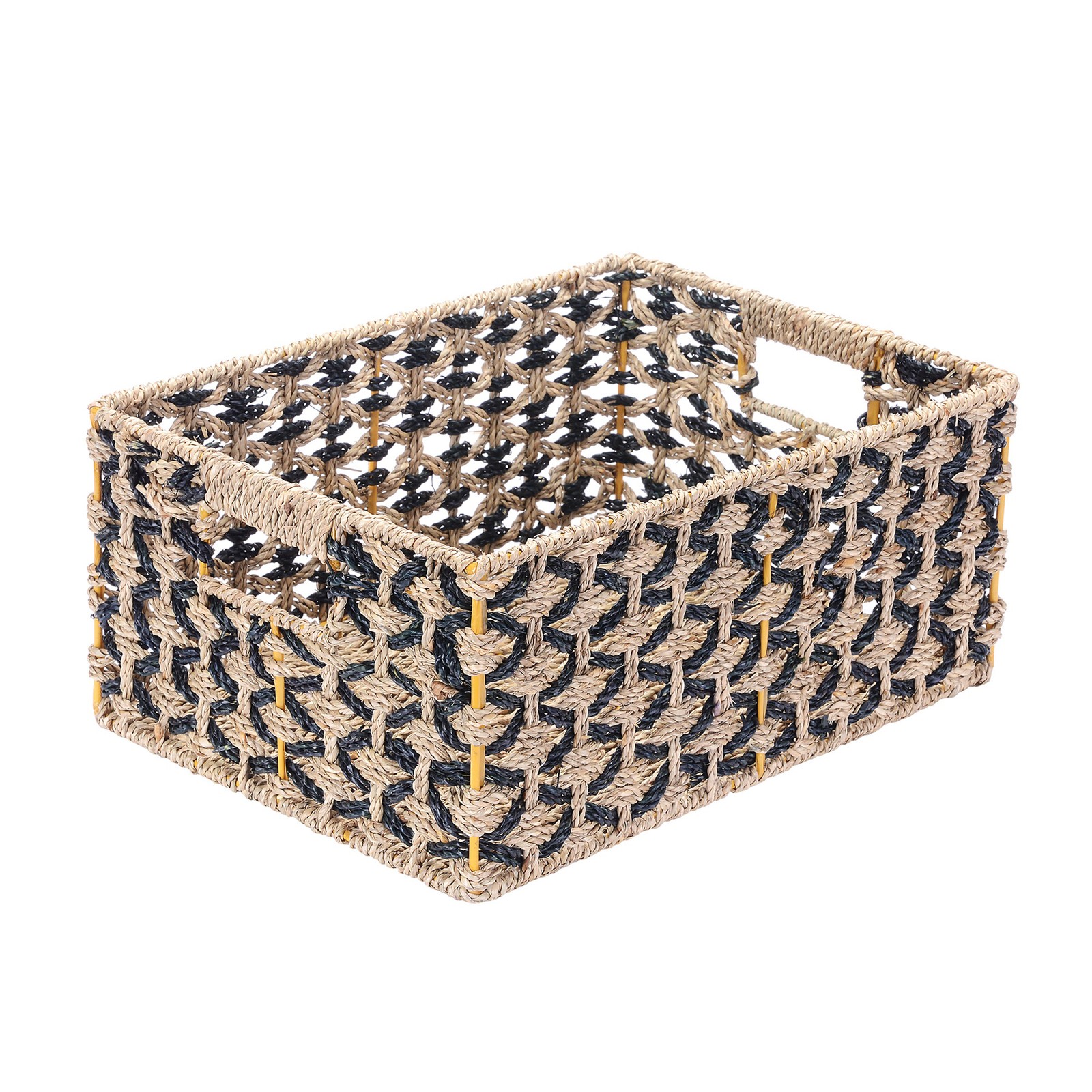Rectangle Hand Weaved Wicker Baskets Water Hyacinth Seagrass Bins Set of 2 gallery