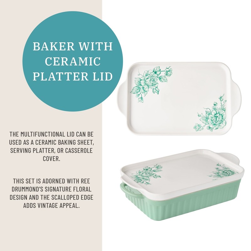 Rectangular Baker with Platter Lid 9" x 13" Durable Construction Charming New gallery