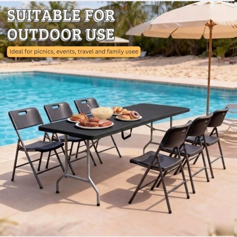 6Ft Plastic Folding Table - Ideal for Indoor/Outdoor Dining & Party Use Black gallery