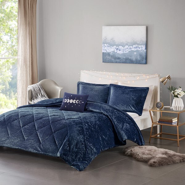 Intelligent Design Velvet Comforter Set Luxury Diamond Quilt 3/4 Pcs Queen King gallery