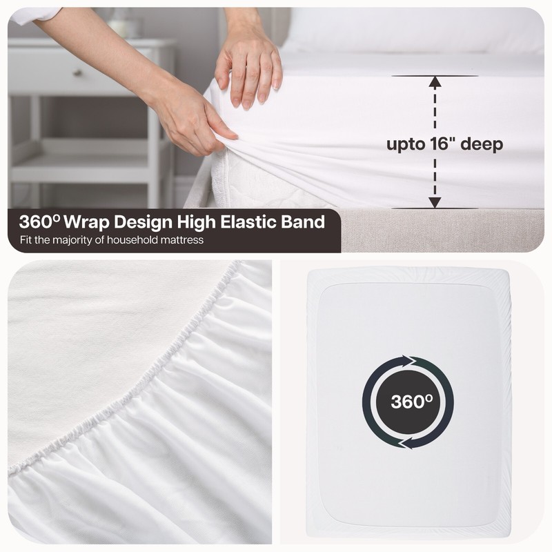 Terry Waterproof Mattress Protector Deep Fitted Breathable Poly Cotton Bed Cover gallery