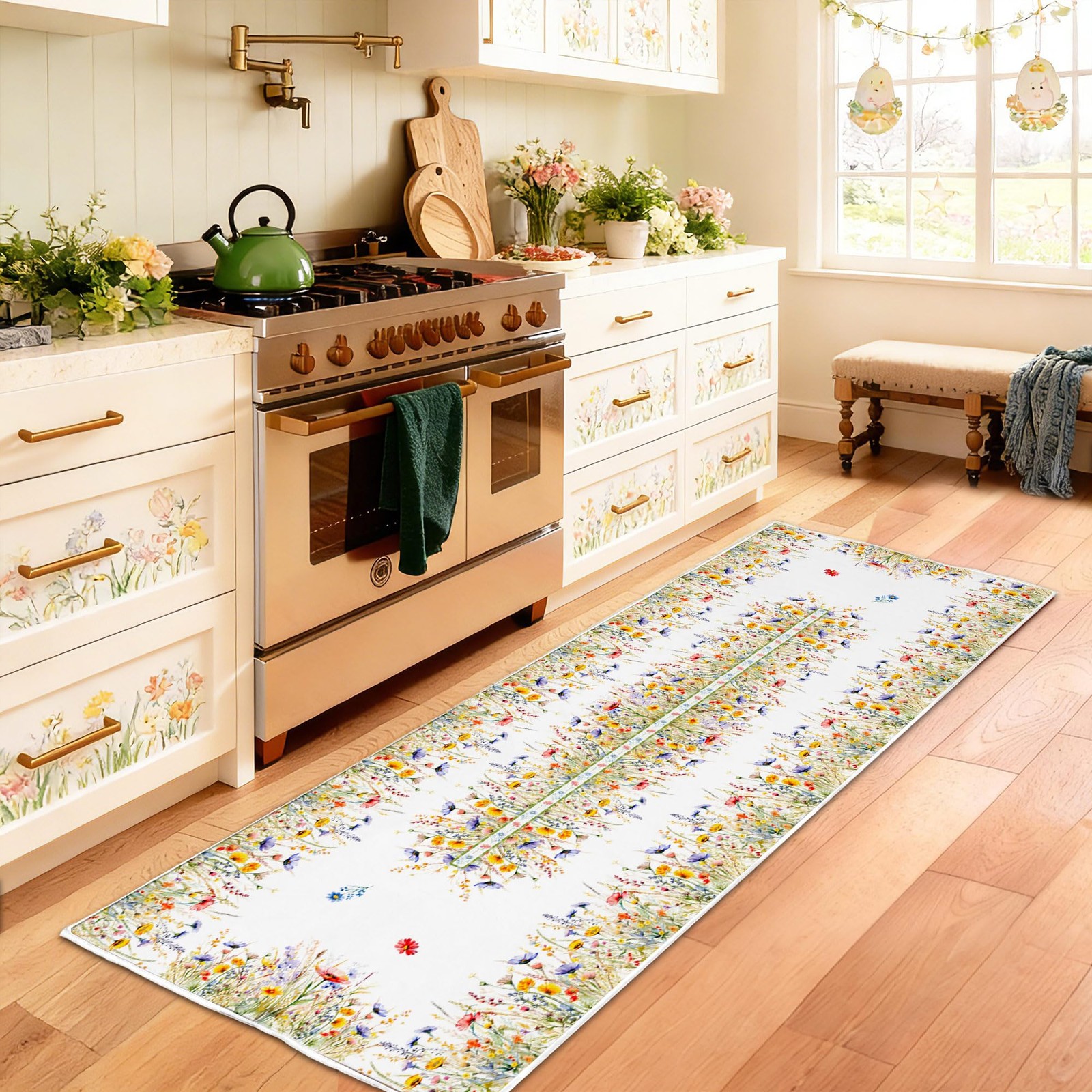 Washable Runner Rug 2x6, Floral Kitchen Mat - Faux Wool Non Slip Low Pile Spr... gallery