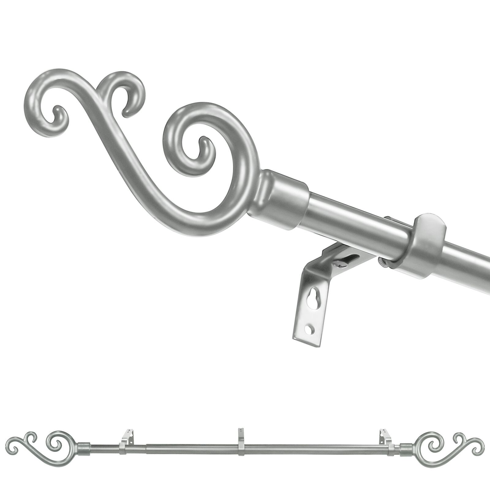 5/8" Single Drapery Curtain Rod Set with Scroll Finials,28"-48"/48"-84"/84"-120" gallery