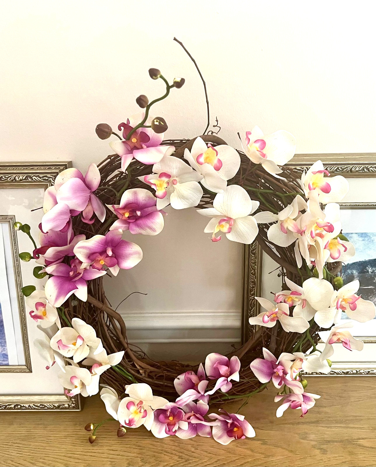 19 Inch Orchids Wreath for Everyday & Special Occasions, Dried Stems Backed gallery