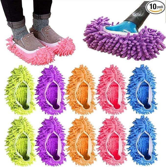 5 PAIRS - 10pcs Microfiber Mop Slippers Shoes Cover for Cleaning + Dusting Floor gallery
