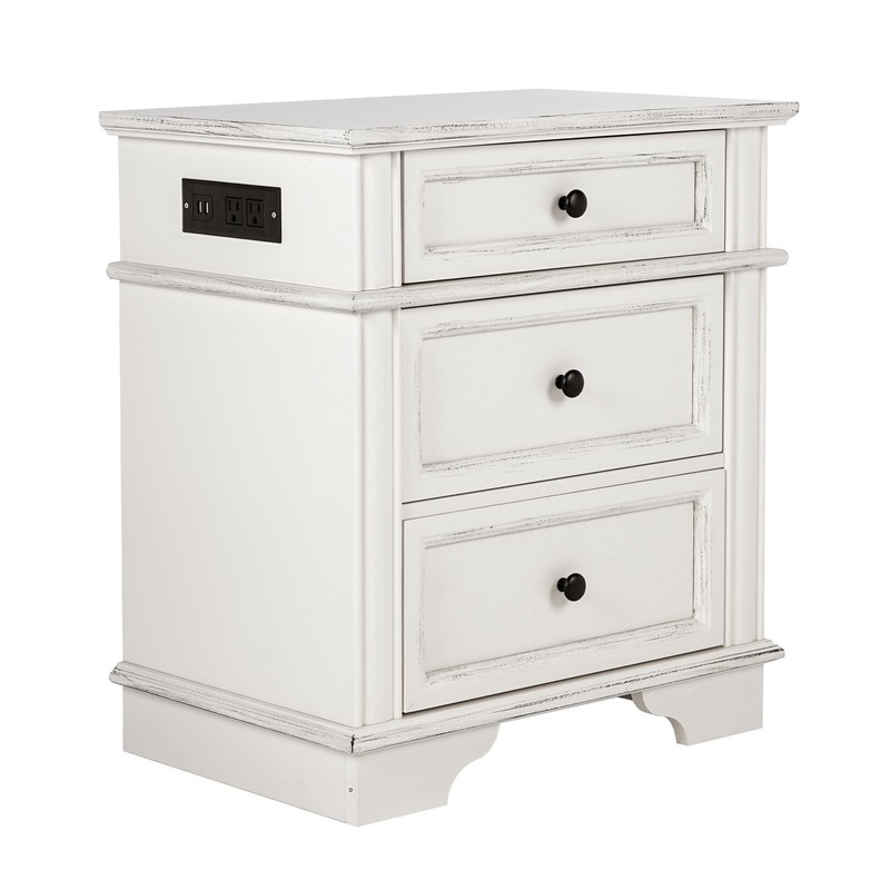Farmhouse Nightstand Rustic Solid Wood End Side Table with 3 Drawer Storage gallery
