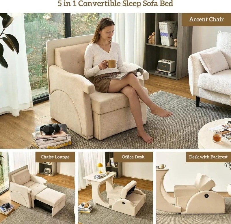 3 in 1 Pull Out Sofa Bed Sleeper Sofa with Storage Chair Sectional L Shape Couch gallery
