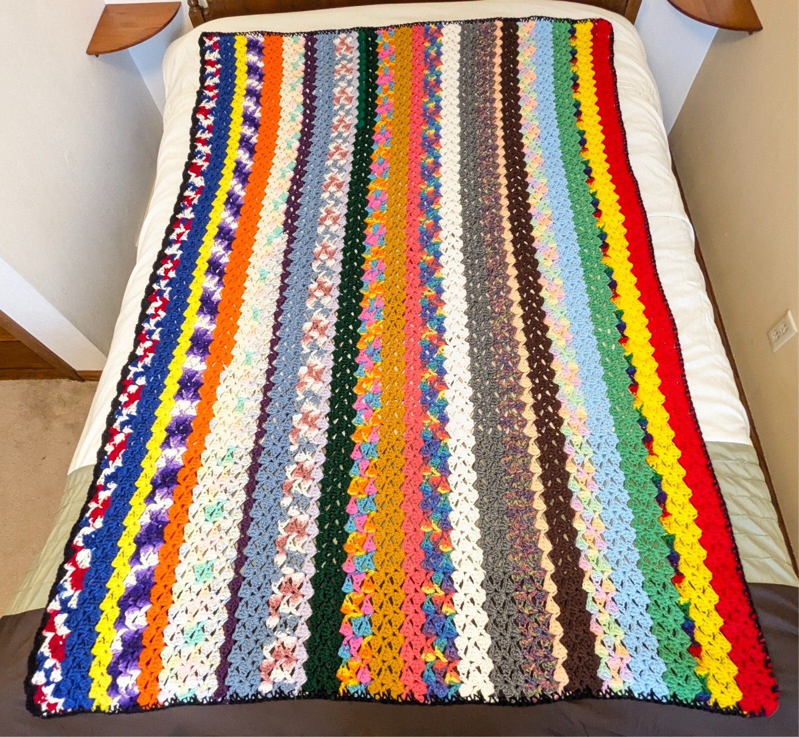 Handmade Afghan Multicolor Striped Crochet Throw 46" W X 72" L Colorful Boho gallery