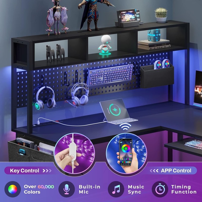 L Shaped Gaming Desk with Led Lights,Reversible Computer Desk with Keyboard Tray gallery