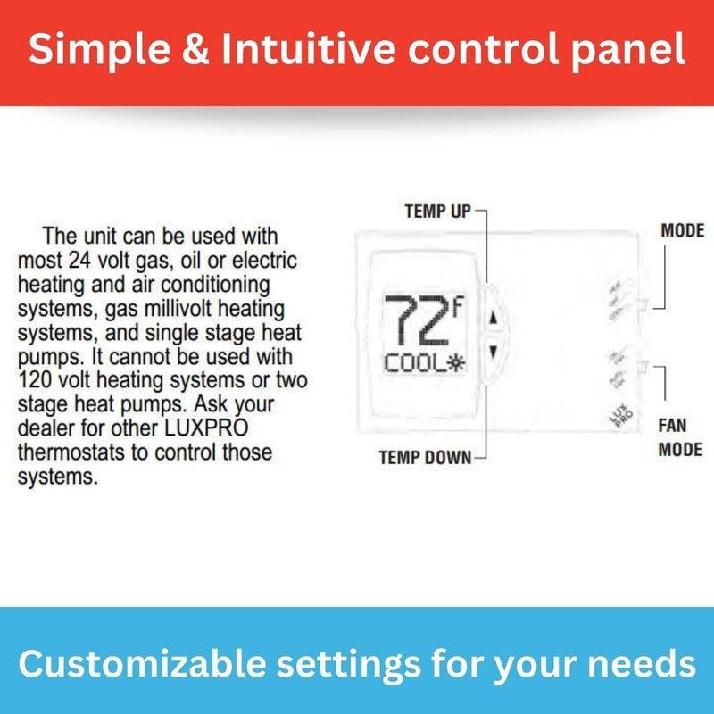 Lux Pro PSD111B Non-Programmable Thermostat for Home Use; 1 Heat, 1 Cool 1.0 gallery