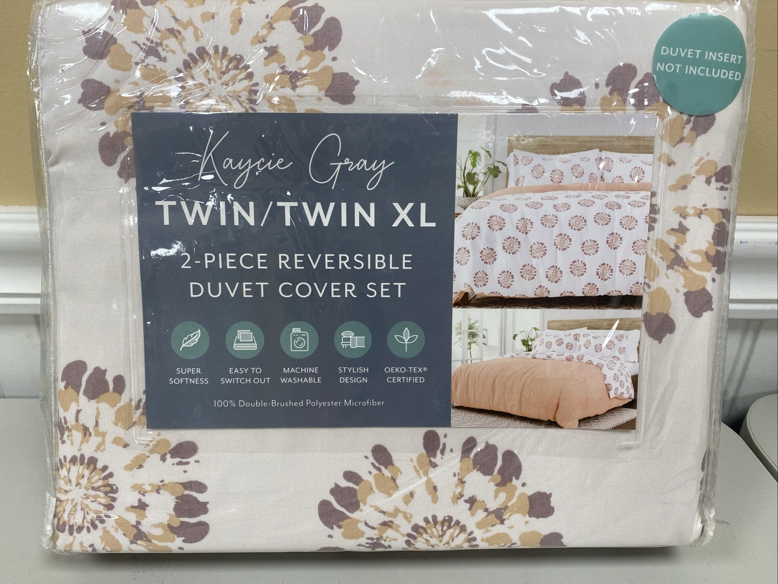 Kaycie Gray Twin 2 Piece Reversible Duvet Cover Set Star Cameo Rose NEW gallery