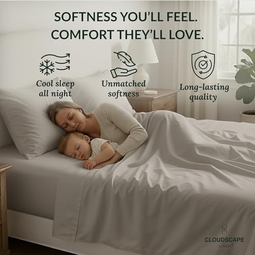 Cloud Scape Linen 400 Thread Count Size Sheets Set - 100% Egyptian King Silver gallery
