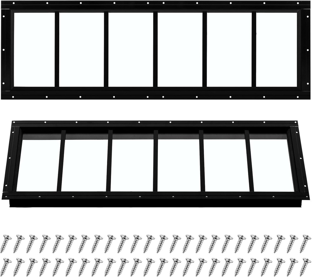 2 Pack 10'' x 35'' Black Flush Mount Shed Windows with Tempered Glass