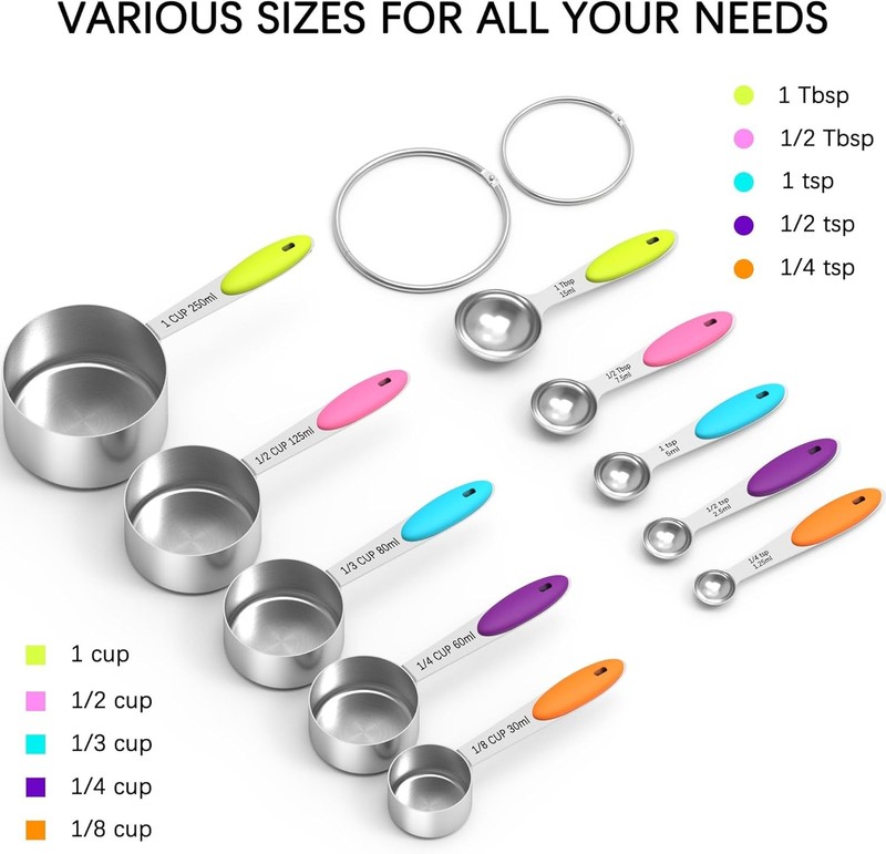 Nesting Measuring Cups and Spoons Set, Stainless Steel with Soft Silicone Handle gallery