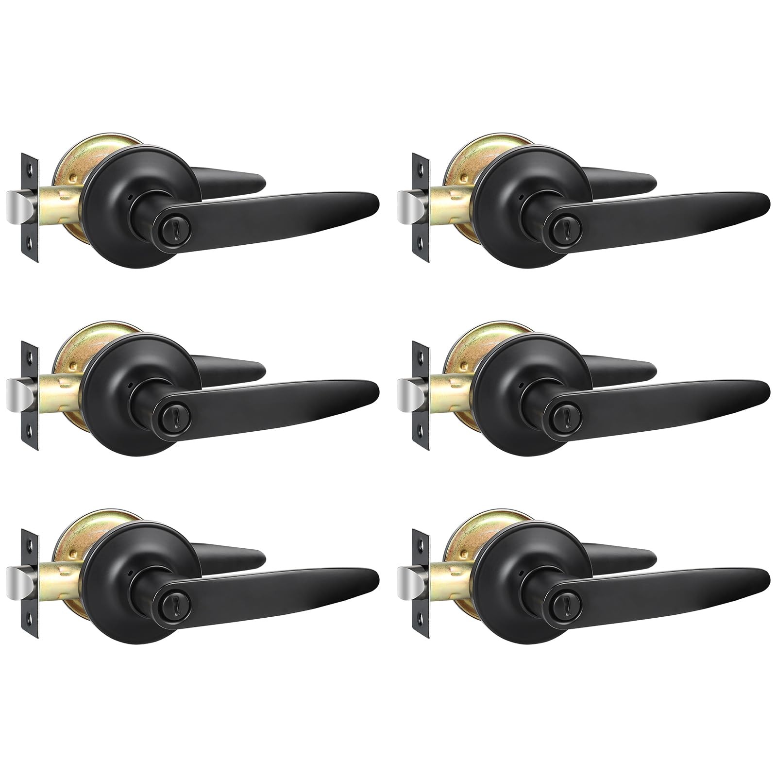6 PCS Matte Black Privacy Door Levers Handles Bed Bath Heavy Duty Keyless Set gallery
