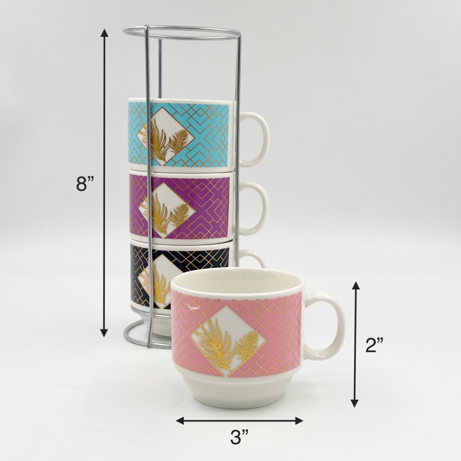 4pcs Stackable Ceramic Espresso Small Cup Set, 4 fl oz, with Stainless Stand gallery