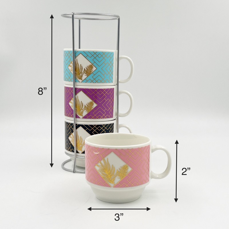4pcs Stackable Ceramic Espresso Small Cup Set, 4 fl oz, with Stainless Stand gallery